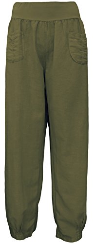 Leinenhosen für Damen luftig & leichte Schlupfhose Leinen Sommerhose (46-48, Khaki) von Sockenhimmel