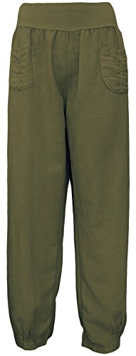 Leinenhosen für Damen luftig & leichte Schlupfhose Leinen Sommerhose (48-50, Khaki) von Sockenhimmel