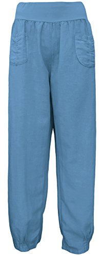 Leinenhosen luftige Sommerhose für Damen leichte Schlupfhose (46-48, Jeansblau) von Sockenhimmel