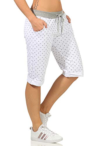 Maritime Sommerhosen Damen Sweathose Caprihosen Anker Bermuda Hose Bequeme Damenshorts (36-38, Weiß) von Sockenhimmel