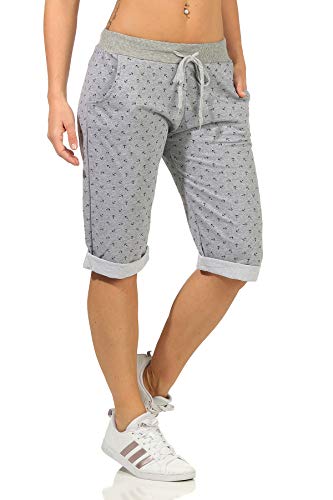 Maritime Sommerhosen Damen Sweathose Caprihosen Anker Bermuda Hose Bequeme Damenshorts (40-42, Grau) von Sockenhimmel