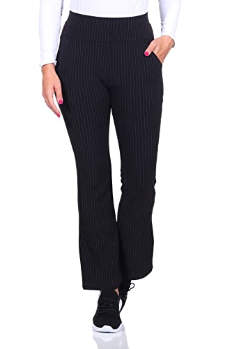 Schlaghose Damen Moderne Stoffhose Businesshose mit Stretch Schlichte Leggings mit Schlag Glockenhose Uni Stoffschlaghose (44-46, Schwarz/Streifen) von Sockenhimmel