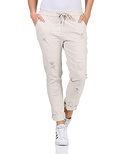 Sockenhimmel Chino Hosen Damen leichte Stretchhose Tapered Sommerhose Distressed Damen Jeans Hosen mit Kordelzug (36-38, Natur, Numeric_36) von Sockenhimmel