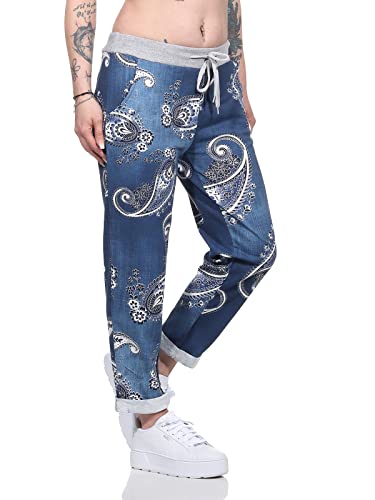 Sockenhimmel Damen Jogginghose leichte Freizeithose mit Kordelzug (as3, Numeric, Numeric_36, Numeric_38, Regular, Regular, Jeansdruck dunkelblau) von Sockenhimmel