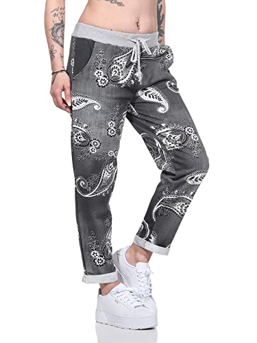 Sockenhimmel Damen Jogginghose leichte Freizeithose mit Kordelzug (as3, Numeric, Numeric_36, Numeric_38, Regular, Regular, Jeansdruck grau/schwarz) von Sockenhimmel