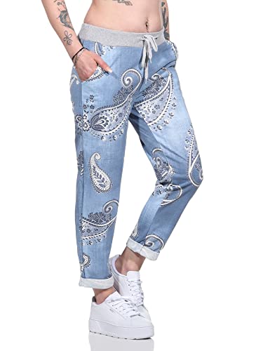 Sockenhimmel Damen Jogginghose leichte Freizeithose mit Kordelzug (as3, Numeric, Numeric_36, Numeric_38, Regular, Regular, Jeansdruck hellblau) von Sockenhimmel