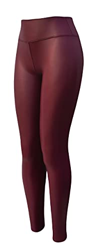 Sockenhimmel Leggings Lederoptik Damen Lack Hose Mikrofleece gefütterte Damenhose angenehme Kunstlederhose (2-3XL, Bordo) von Sockenhimmel