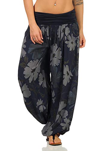 Sockenhimmel Sommerhose Flatterhose Haremshose Damen Sommerhosen Freizeithose Yogahose Urlaubshose Pumphose Aladinhosen (38-40, Marine) von Sockenhimmel