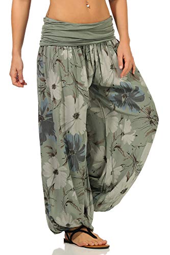 Sockenhimmel Sommerhose Flatterhose Haremshose Damen Sommerhosen Freizeithose Yogahose Urlaubshose Pumphose Aladinhosen (40-42, Khaki) von Sockenhimmel