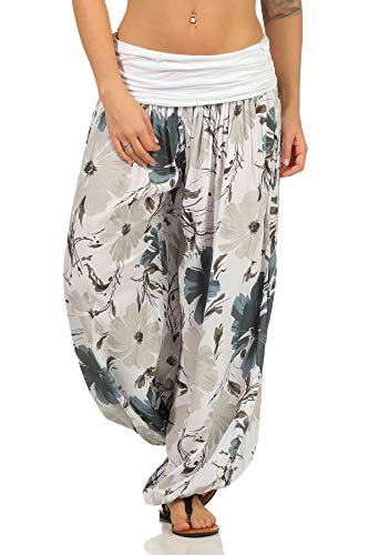 Sockenhimmel Sommerhose Flatterhose Haremshose Damen Sommerhosen Freizeithose Yogahose Urlaubshose Pumphose Aladinhosen (40-42, Weiß) von Sockenhimmel