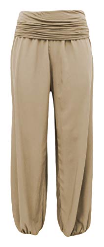 Sommerhose Strandhose Flatterhose luftige Haremshose Yogahose Sommerhosen Damenhosen (40-42, Beige) von Sockenhimmel