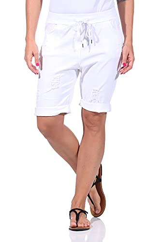 Sommerhosen Damen Shorts Kurze Damenhosen Destroyed leichte Jeans Bermuda moderner Look Distressed Caprihosen Stretch Sommer Chino mit Rissen (38-40, Weiß) von Sockenhimmel