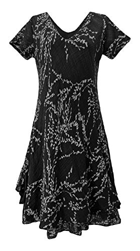 Sommerkleid A-Linie Damenkleid Strandkleid Freizeitkleid Urlaubskleid leichtes Kleid Blumenmuster Leinenoptik luftige Sommerkleider Kurzarm (38-40, Schwarz) von Sockenhimmel