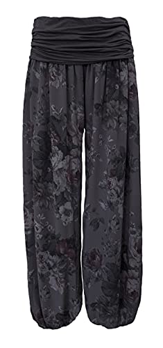 Yoga Hose Flatterhose Damen luftige Haremshose Sommerhose mit Rosen leichte Strandhose Hippie (38-40, Anthrazit) von Sockenhimmel