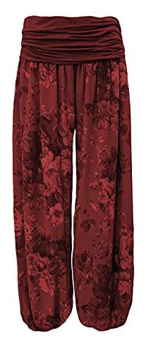 Yoga Hose Flatterhose Damen luftige Haremshose Sommerhose mit Rosen leichte Strandhose Hippie (38-40, Bordeaux) von Sockenhimmel