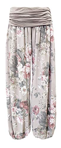 Yoga Hose Flatterhose Damen luftige Haremshose Sommerhose mit Rosen leichte Strandhose Hippie (38-40, Natur) von Sockenhimmel