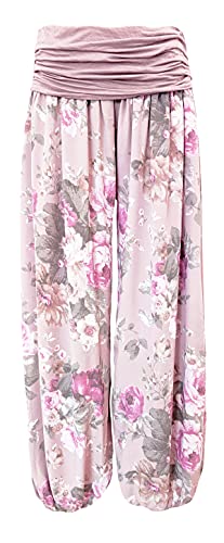Yoga Hose Flatterhose Damen luftige Haremshose Sommerhose mit Rosen leichte Strandhose Hippie (38-40, Rosa) von Sockenhimmel