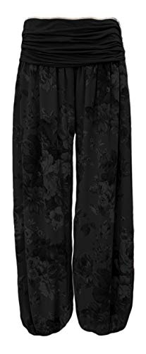 Yoga Hose Flatterhose Damen luftige Haremshose Sommerhose mit Rosen leichte Strandhose Hippie (38-40, Schwarz) von Sockenhimmel