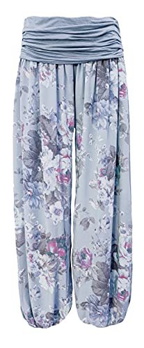 Yoga Hose Flatterhose Damen luftige Haremshose Sommerhose mit Rosen leichte Strandhose Hippie (40-42, Jeans) von Sockenhimmel