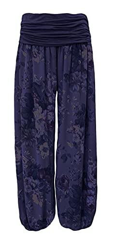 Yoga Hose Flatterhose Damen luftige Haremshose Sommerhose mit Rosen leichte Strandhose Hippie (40-42, Marine) von Sockenhimmel