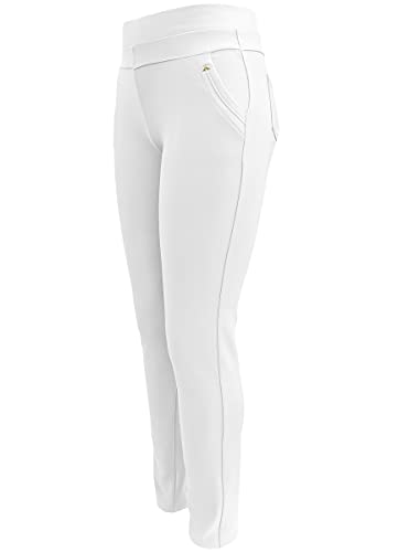 Sockenhimmel Schlupfhose Damen Haus- oder Freizeithose Stoffhose mit Gummibund Bequeme Haushose mit 4 Taschen (48-50, Weiß) von Sockenhimmel