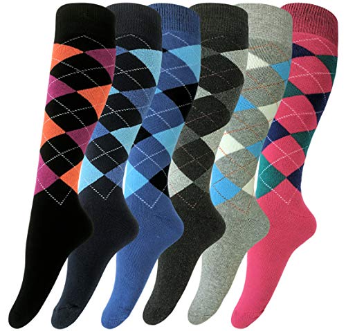 sockenhimmel Thermo Reit- oder Ski- Strümpfe 6er Pack warme Winter Kniestrümpfe Karomuster Innenfrottee (35-38) von Sockenhimmel