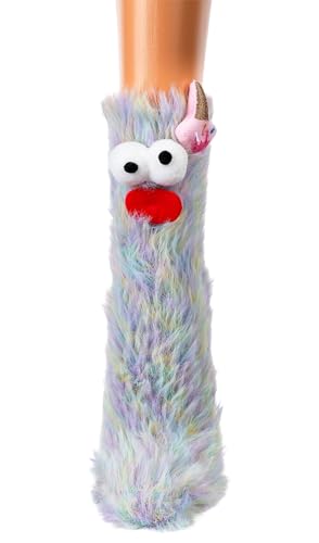 Flauschsocken 3D Kuschelsocken mit Gesicht Monstermotiv Damen Jungen Mädchen Socken (1 Paar) Fell Hellblau von Sockenversandhandel