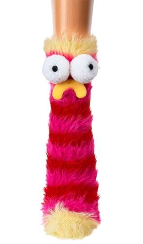 Flauschsocken 3D Kuschelsocken mit Gesicht Monstermotiv Damen Jungen Mädchen Socken (1 Paar) Fell Rot-Gestreift von Sockenversandhandel