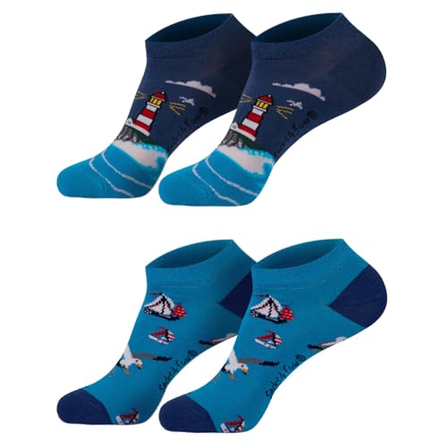 Füßlinge Sneakersocken Funsocken Damen Jungen Mädchen Socken (2 Paar) witzig bunt 42-47 Leuchtturm von Sockenversandhandel