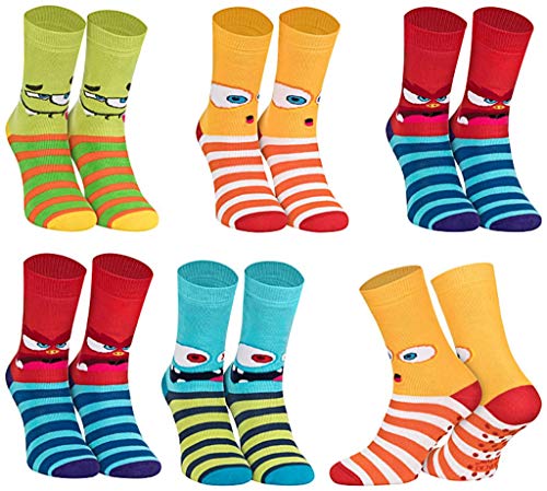 Kinder ABS-Socken Stoppersocken 3 Paar I lustige Monster I Frotteesohle I gummierte Antirutschsohle I Baumwolle I Jungen Mädchen Damen I Haussocken I Stopperstrümpfe 27-30 von Sockenversandhandel