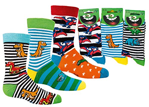 FussFreunde Kinder Socken, 6 Paar für Jungen/Mädchen,Schadstoffgeprüft, viele Muster (23-26, Dinos) von FussFreunde