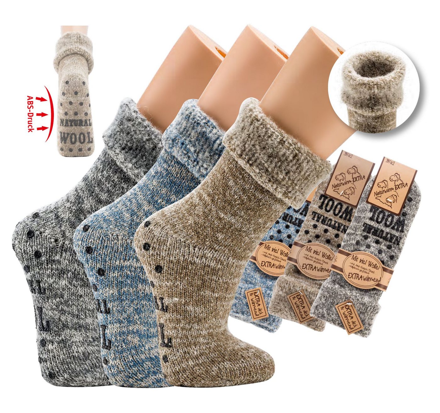 Socks 4 Fun ABS-Socken Flauschige Thermo Wollsocken mit ABS Druck für Herren und Frauen (Paar, 1-Paar, 1 Paar) mit ABS-Sohle von Socks 4 Fun