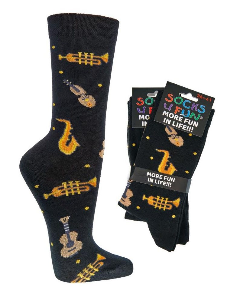 Socks 4 Fun Freizeitsocken Schwarze Socken mit Motiv Musikinstrumente (2-Paar) von Socks 4 Fun