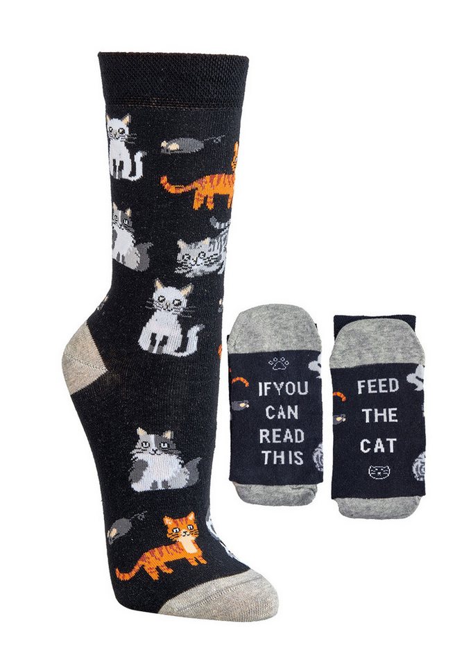 Socks 4 Fun Freizeitsocken Socks 4 Fun Feed the Cat (2 Paar, 1-Paar, 2 Paar) lustiges Motiv von Socks 4 Fun