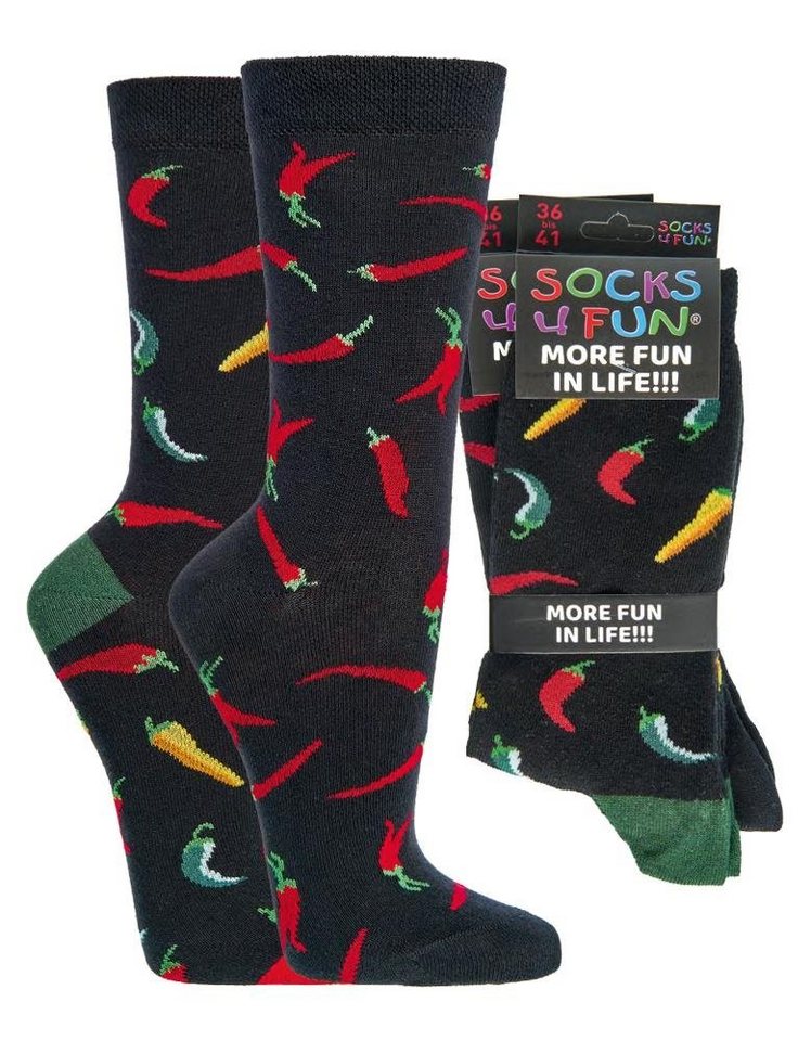 Socks 4 Fun Freizeitsocken Socks 4 Fun Motivsocken Chili Damen Herren 2er Bündel (2-Paar, 2 Paar) von Socks 4 Fun