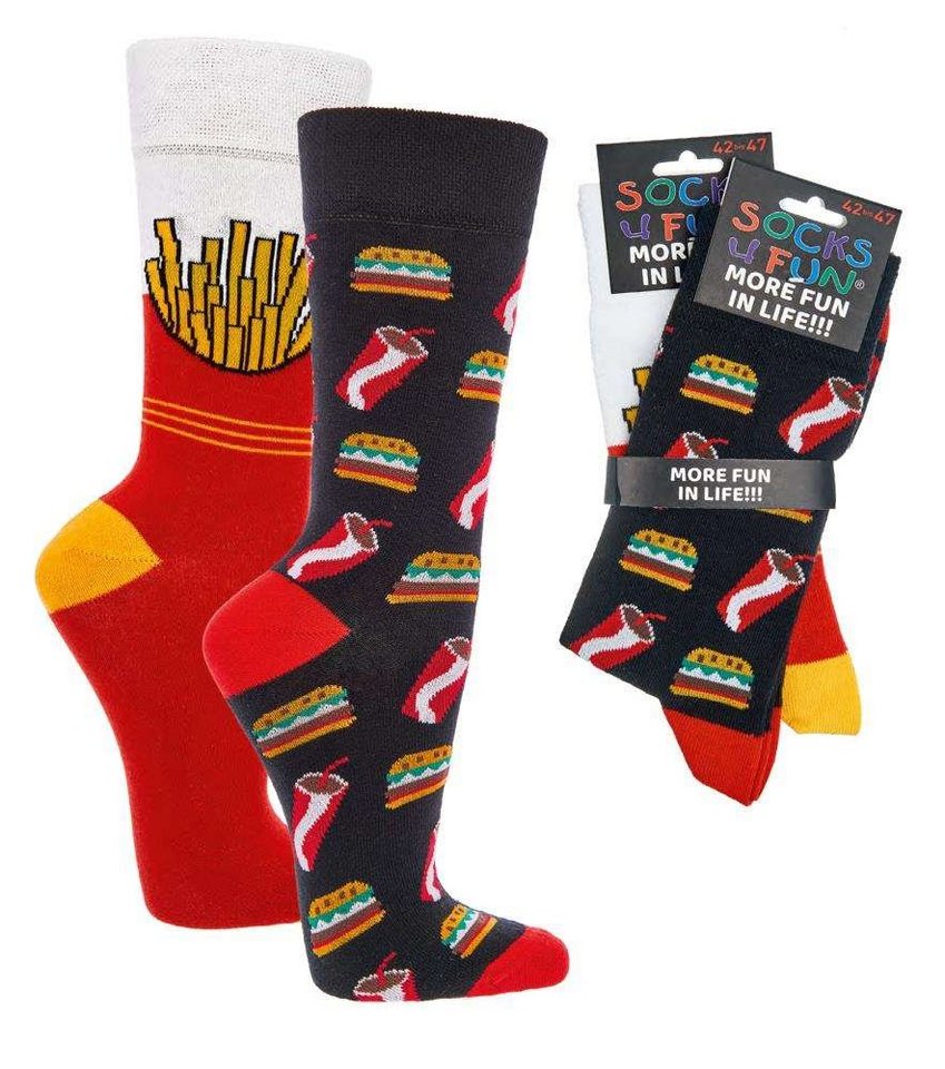 Socks 4 Fun Freizeitsocken Socks 4 Fun Motivsocken Fast Food Hamburger Pommes Cola (2-Paar) von Socks 4 Fun