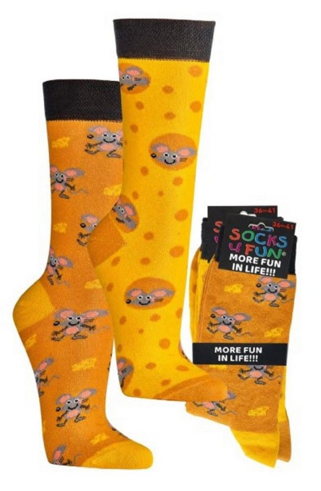 Socks 4 Fun Freizeitsocken Socks 4 Fun Motivsocken Käsemaus (2 Paar, 1-Paar, 2 Paar) von Socks 4 Fun