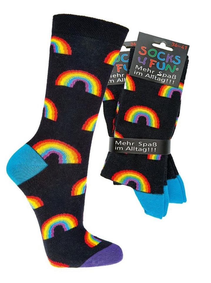 Socks 4 Fun Freizeitsocken Socks 4 Fun Motivsocken Regenbogen "Rainbow" 2er Bündel (2-Paar, 2 Paar) von Socks 4 Fun