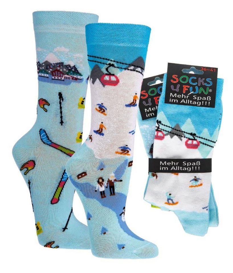 Socks 4 Fun Freizeitsocken Socks 4 Fun Motivsocken Wintersport Ski (2-Paar, 2 Paar) von Socks 4 Fun