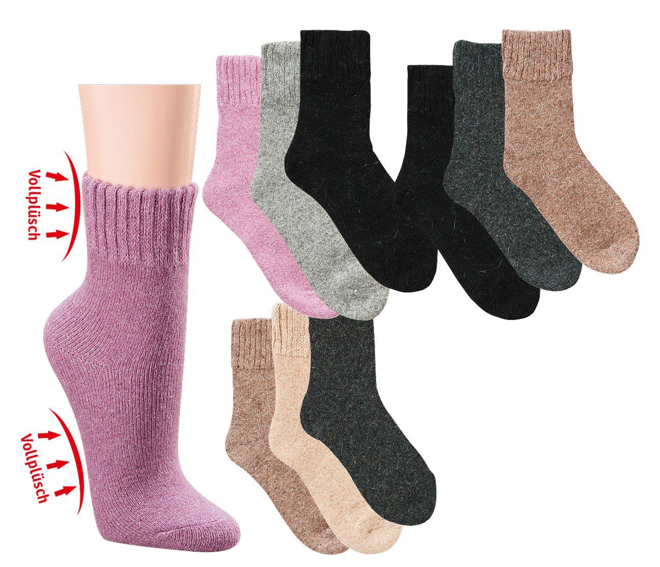 Socks 4 Fun Kuschelsocken Alpaka Vollplüsch 2er Bündel sortiert (2 Paar, 1-Paar, 2 Paar) besonders warm von Socks 4 Fun