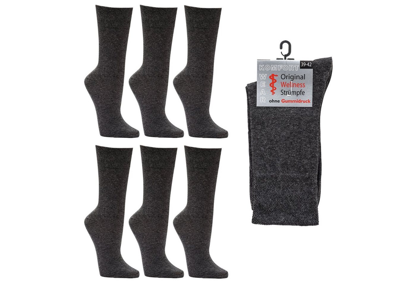 Socks 4 Fun Langsocken 2162 (Packung, 6-Paar, 6 Paar) Wellness-Socken ohne Gummidruck Herren Damen Socken Komfortbund von Socks 4 Fun