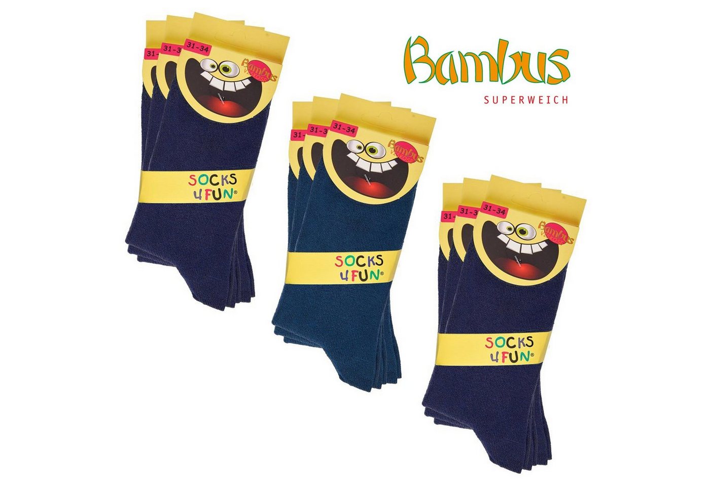 Socks 4 Fun Langsocken 3170 (Packung, 9-Paar, 9 Paar) unifarbene Kinder Socken, Jungen & Mädchen, Kindersocken von Socks 4 Fun