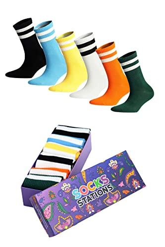 Socks Stations 6-in-1-Pack Sportsocken, Unisex-Socken, Unisex-Sportsocken, Herren-Sportsocken, Damen-Sportsocken (as3, numeric, numeric_36, numeric_43, regular, regular, Orange gestreift) von Socks Stations