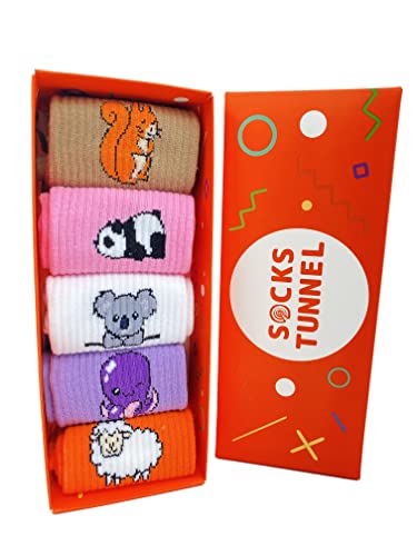 Socks Tunnel Damen Kurze Baumwoll-Socken mit Lustigen Tier- & Cartoon-Motiven – Atmungsaktive Sneaker (Größe 36-40) (DE/NL/SE/PL, Numerisch, 36, 40, Regular, Kurz, 5er Socken set) von Socks Tunnel