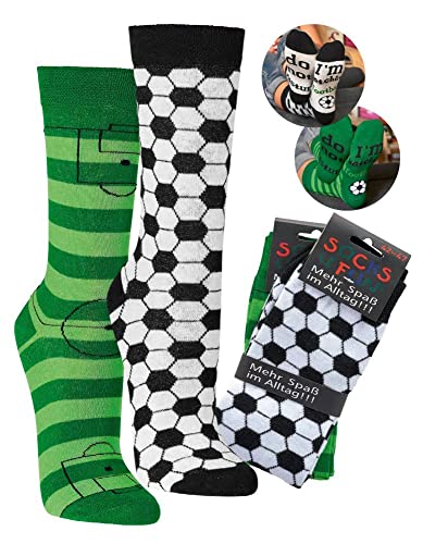 Damen Jungen Herren Spaßsocken (2 Paar) 36-41 Fußball von Socks4Fun