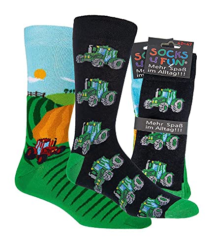 Damen Jungen Herren Spaßsocken (2 Paar) 42-47 Traktor von Socks4Fun