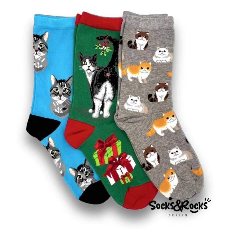 Katzensocken | Lustige Socken 3Er Pack Bundle Süsse Söckchen Unisex Katze Geschenk Tier von SocksundRocks