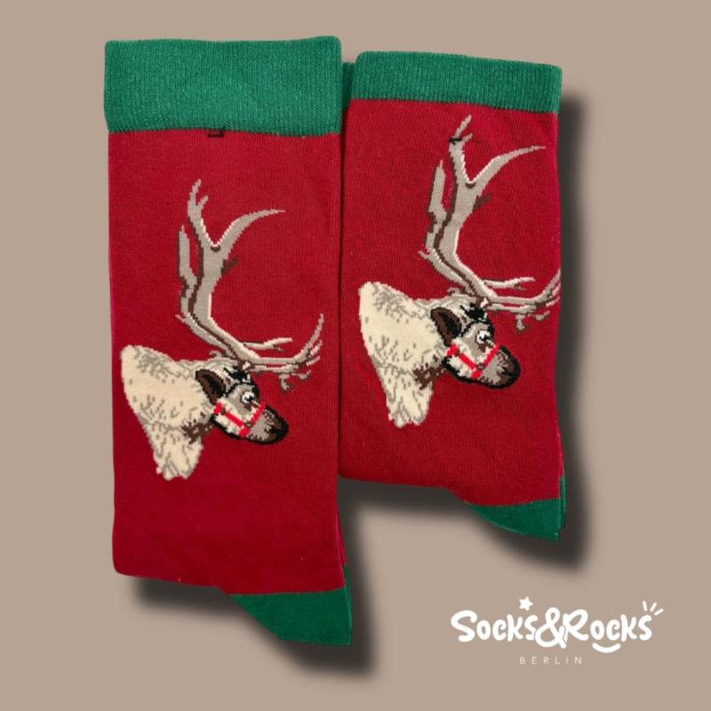 Weihnachtssocken Hirsch | Rudolf Rentier Tier Weihnachts Muster Weihnachtsgeschenk Adventskalender von SocksundRocks