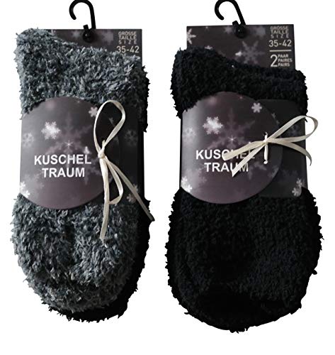 4 Paar Kuschelsocken 35-42 Uni Bettsocken Damen Kuschel Socken Haussocken (2x Schwarz +2x Grau) von Sockswear