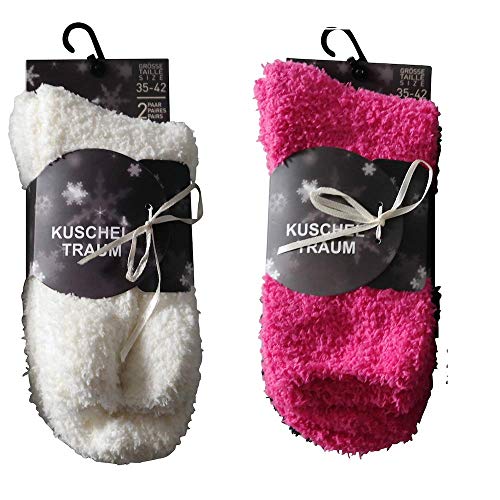 4 Paar Kuschelsocken 35-42 Uni Bettsocken Damen Kuschel Socken Haussocken (2x Weiß +2x Pink) von Sockswear